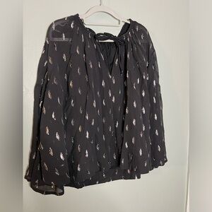IRO Naomie Black Silk Flared Bell Sleeve Blouse With Metallic Thread